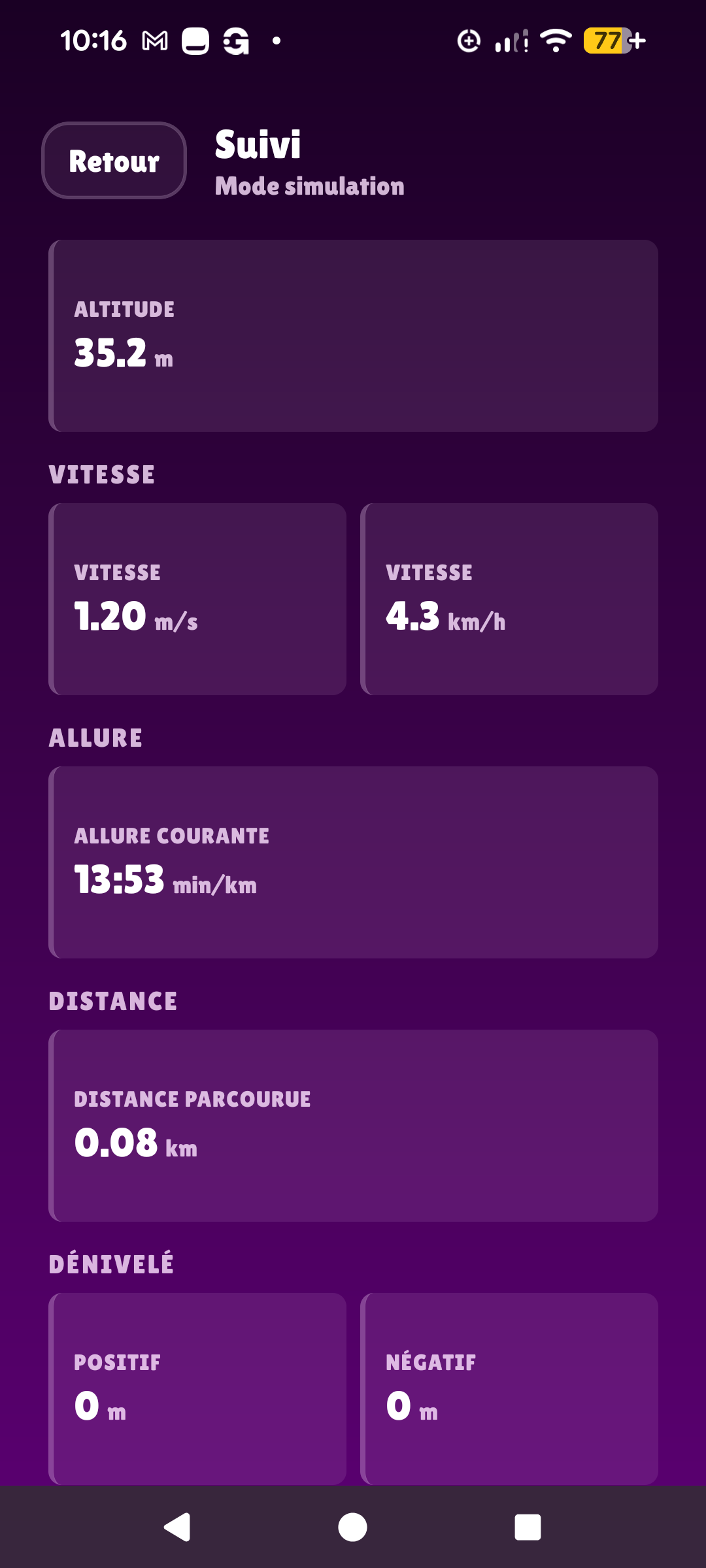 Flux live tracking screen with speed, pace, distance and elevation