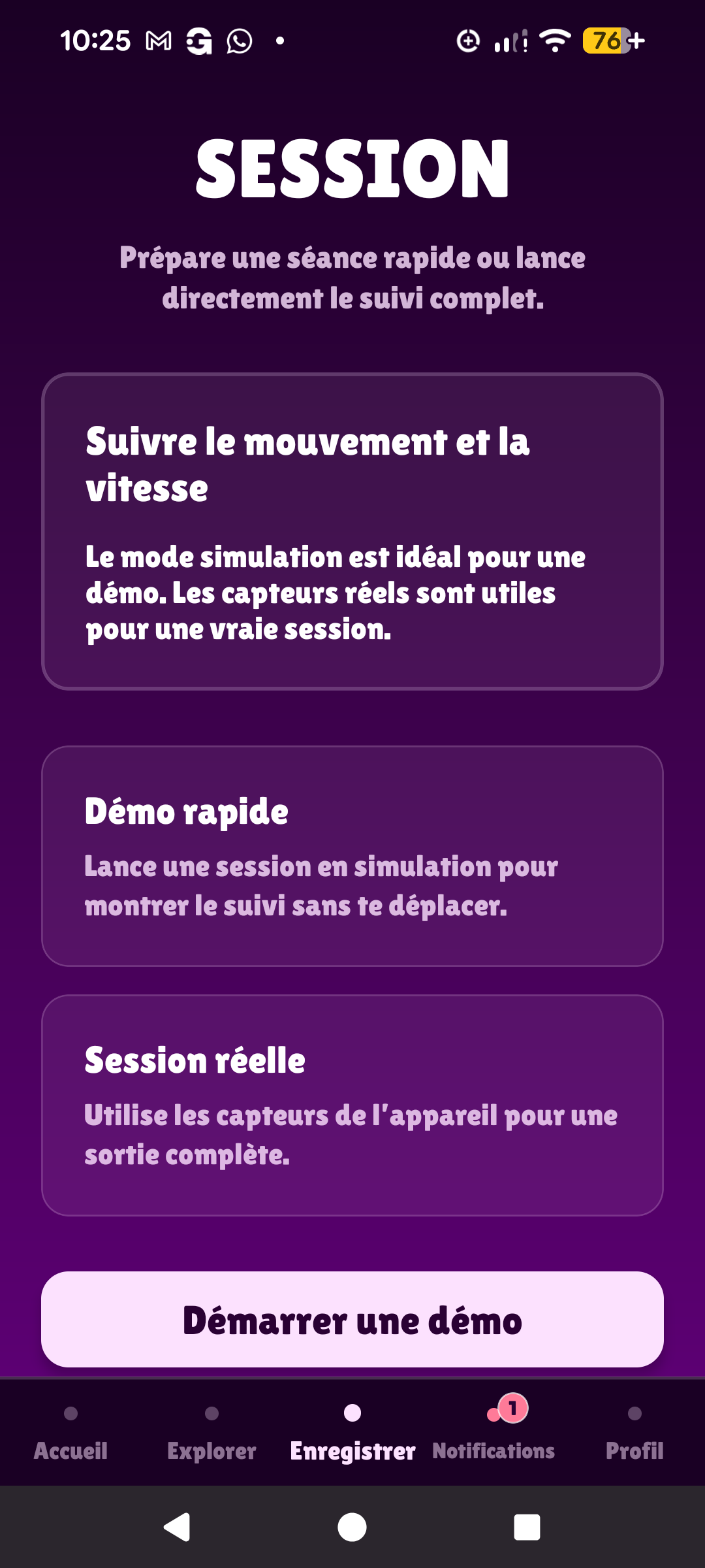 Flux start-a-session screen with demo and real modes