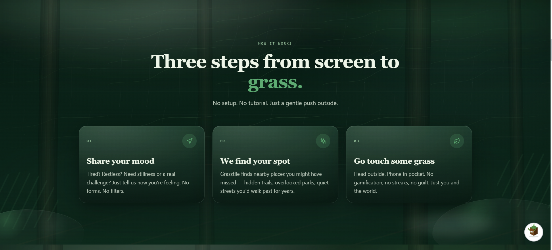 Grasstile how it works: three steps from screen to grass